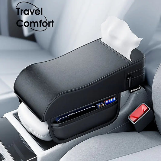 Car Leather Armrest Cushion with Tissue Storage