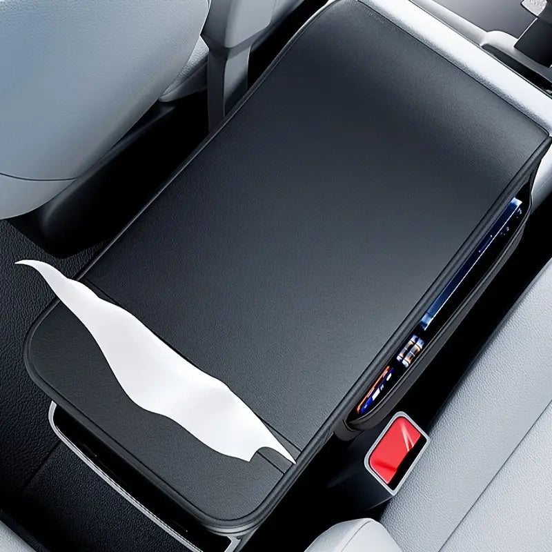 Car Leather Armrest Cushion with Tissue Storage