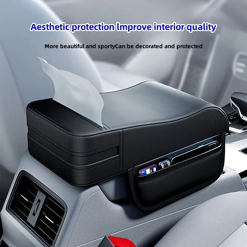 Car Leather Armrest Cushion with Tissue Storage