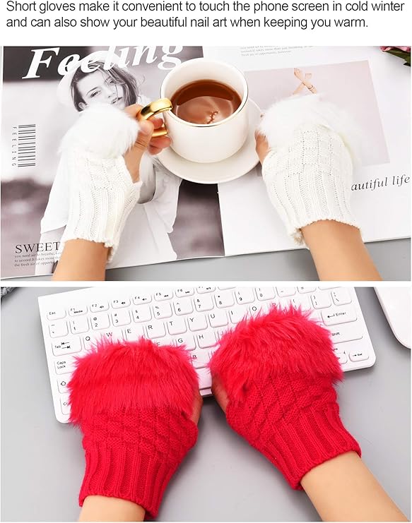 Half Finger Faux Fur Gloves