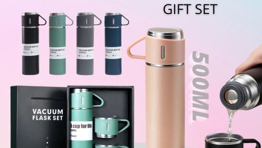 Squeeze Thermal Coffee Water Bottle with 2 Mugs