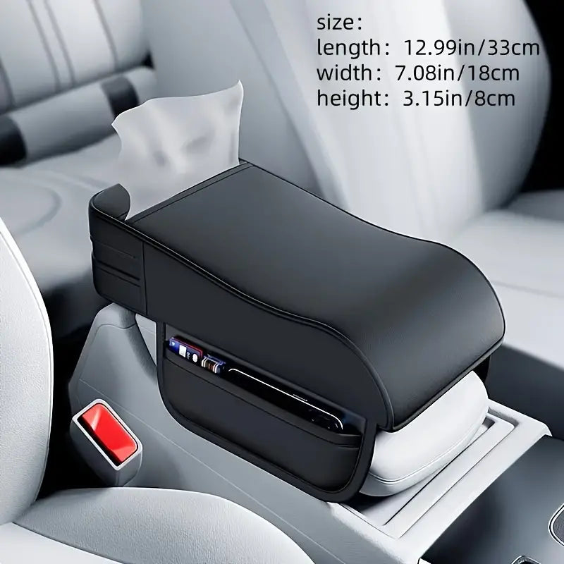 Car Leather Armrest Cushion with Tissue Storage