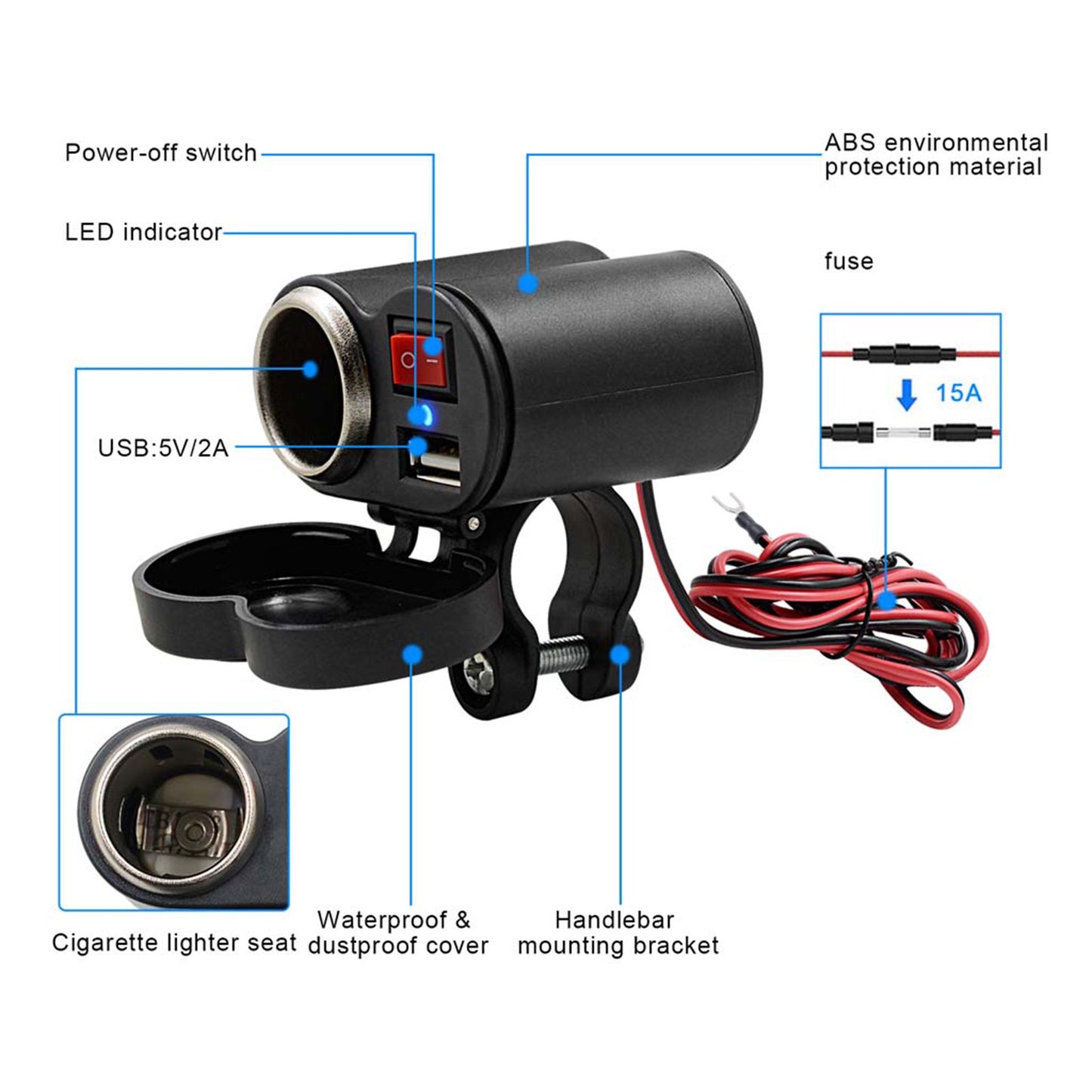 Motorcycle USB Charger Socket and Lighter