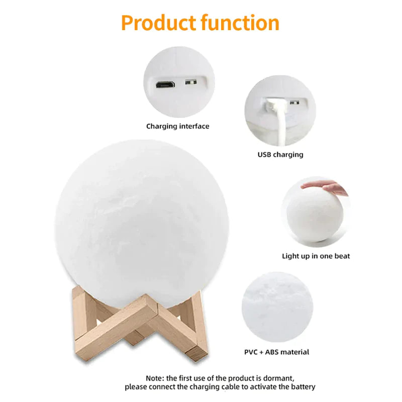 MOON LAMP, 3D PRINTING MOON NIGHT LIGHT WITH STAND TOUCH